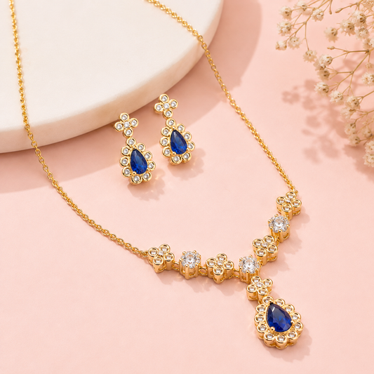 Blue Drop Royale Silver Necklace Set