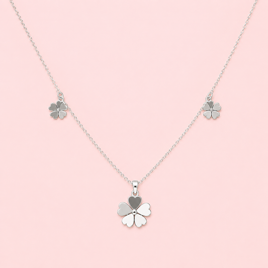 925 Silver Triple Flower Necklace