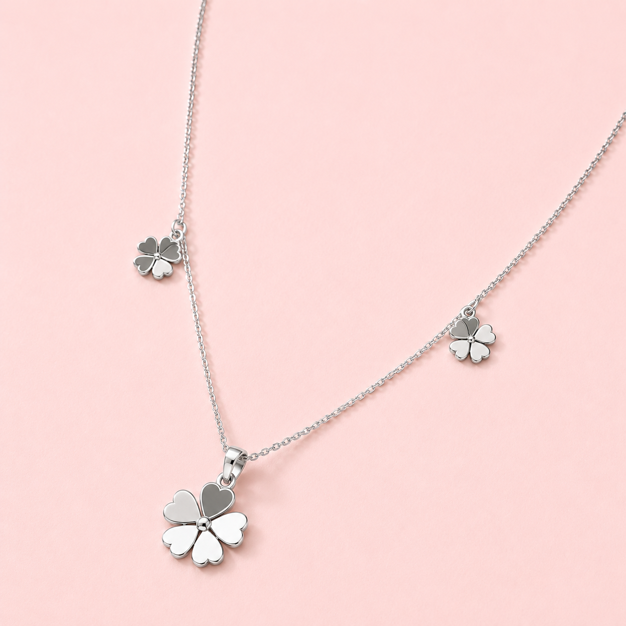 925 Silver Triple Flower Necklace