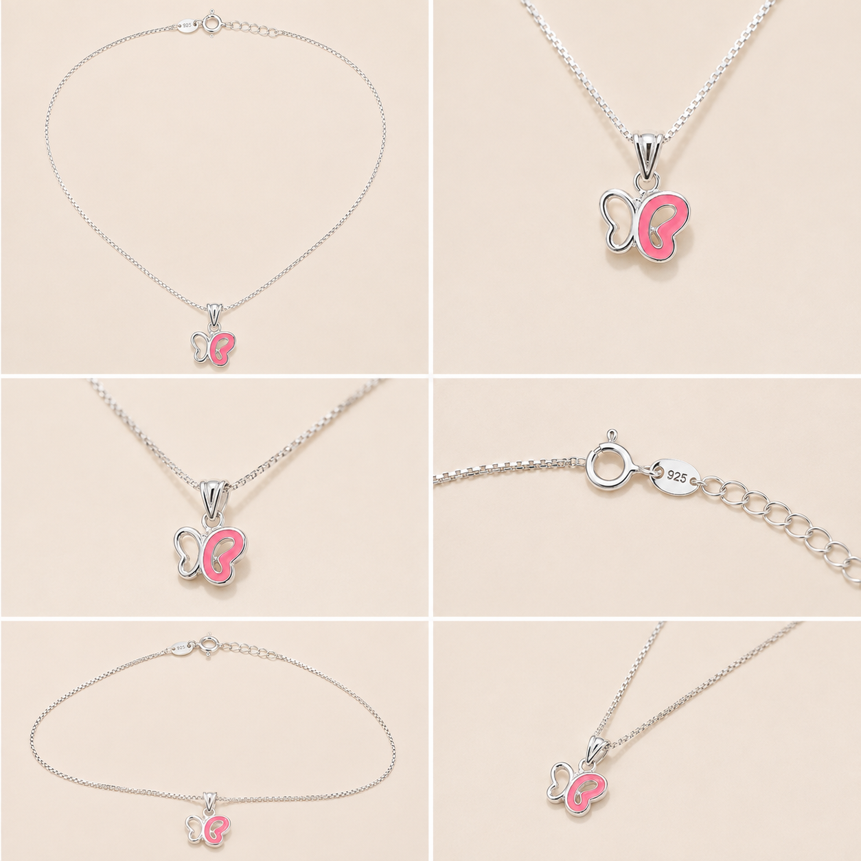 Pink Butterfly Silver Pendant