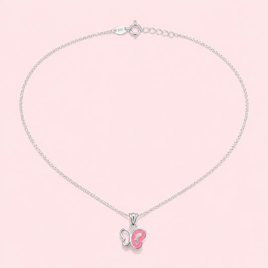 Pink Butterfly Silver Pendant