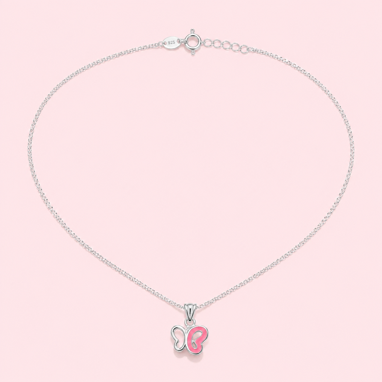 Pink Butterfly Silver Pendant