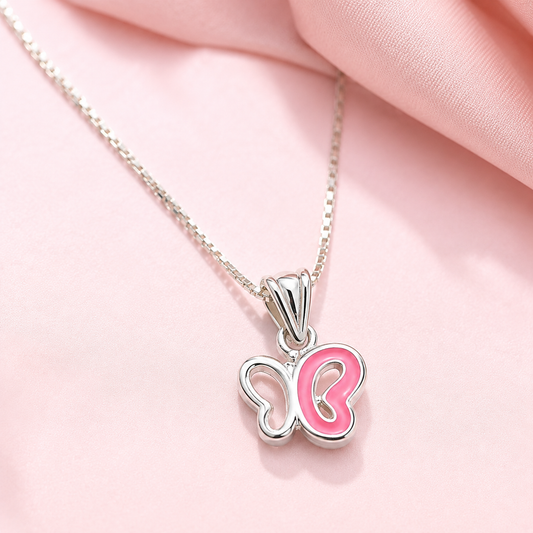 Pink Butterfly Silver Pendant