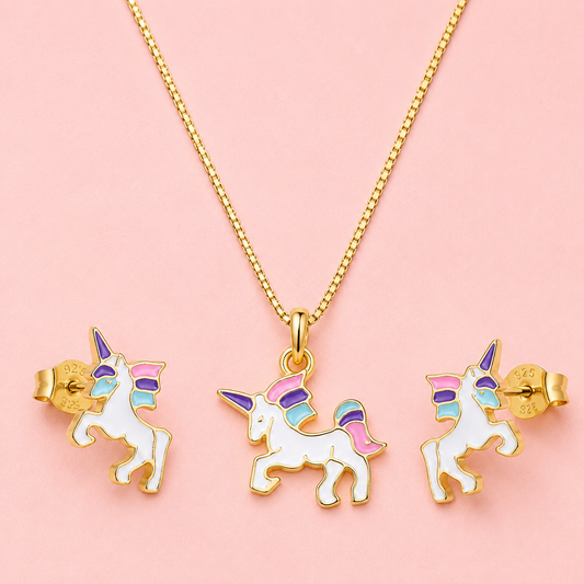 Kids Unicorn Enamel Earrings & Pendant Set (Pendant Only) – 925 Sterling Silver