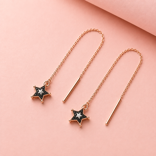Rose Gold Star Sui Dhaga Earrings