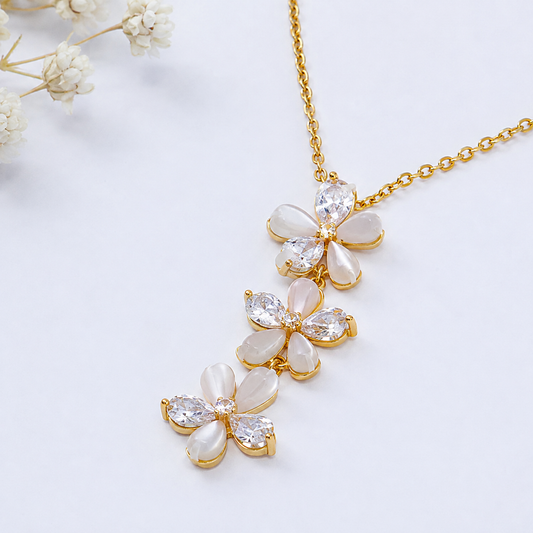Peach Bloomfall – 925 Silver Necklace & Earring Set Taravya