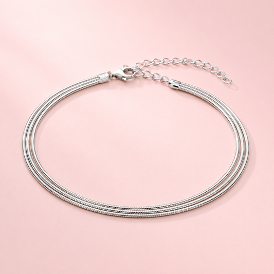 Tri-Layer Heavy Silver Anklet(Single)