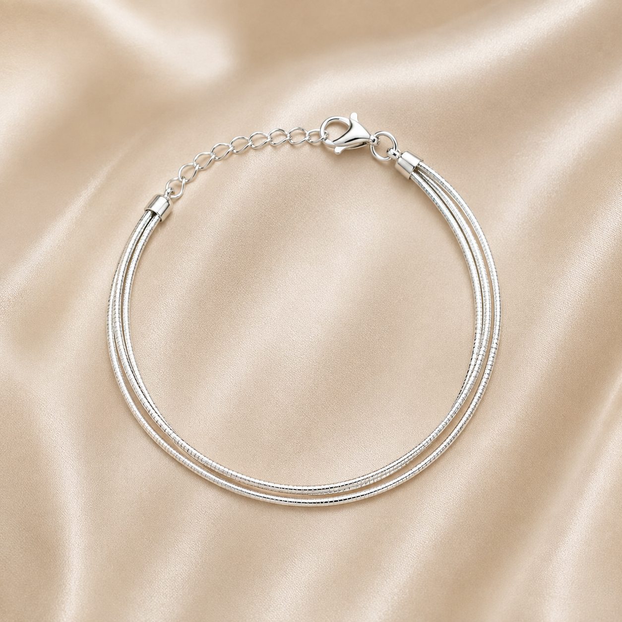 Triple Strand Snake Chain Silver Bracelet