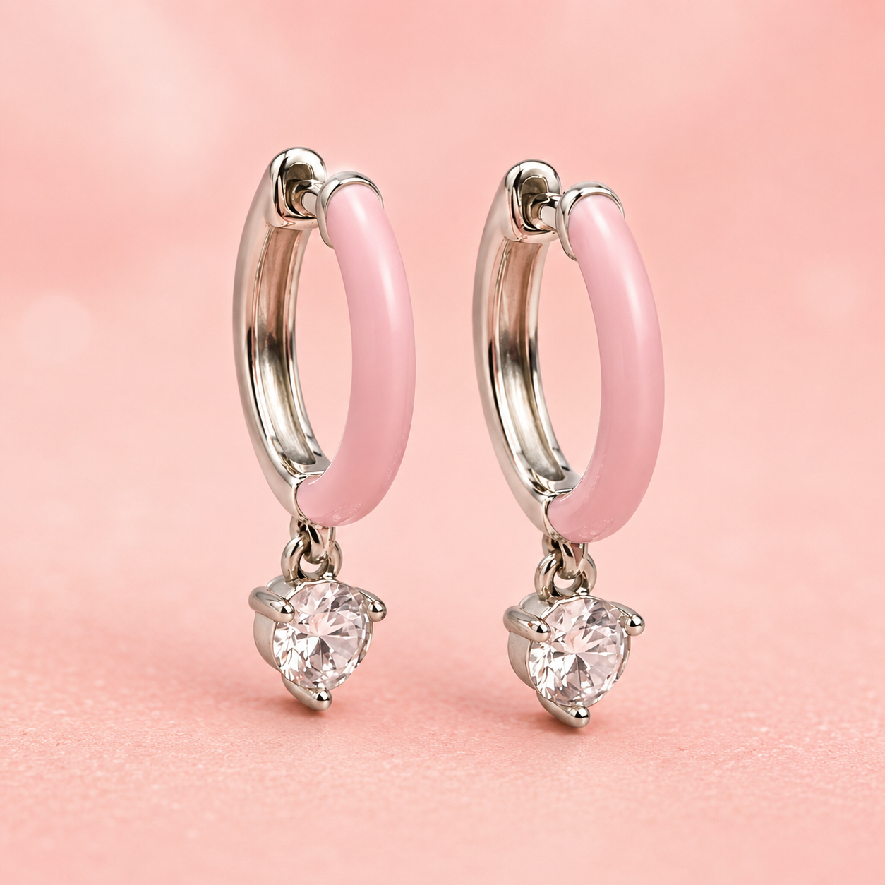 Elegant Pink Drop Hoop Earrings