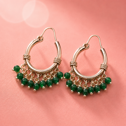Green Jhumki Earrings – 925 Sterling Silver