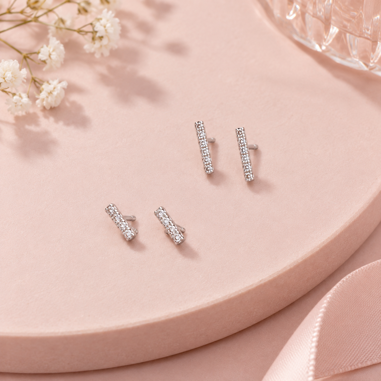 Minimal Crystal Bar Stud Combo
