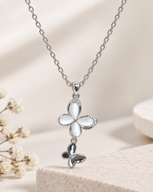 Butterfly Blossom Silver Pendant Necklace Taravya