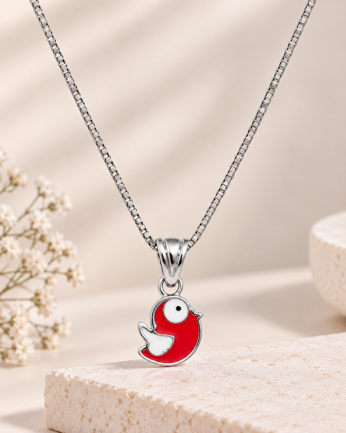 Red Enamel Bird Pendant Necklace