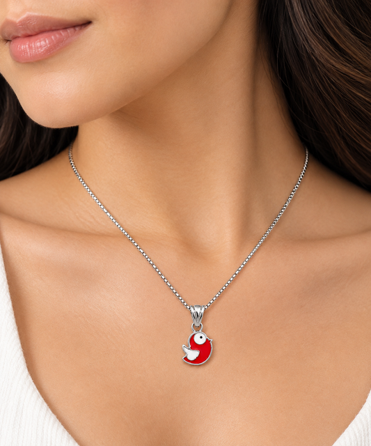Red Enamel Bird Pendant Necklace Taravya