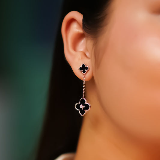 Black Clover Hanging Earrings Pure 925 Silver