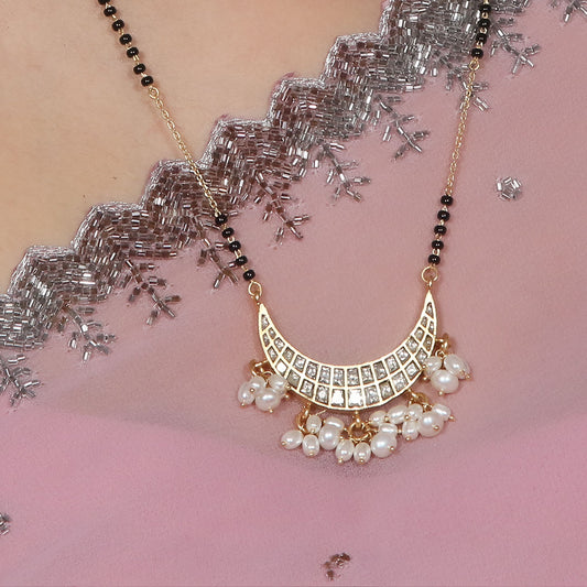 Crescent Pearl Drop Silver Mangalsutra Pure 925 Silver