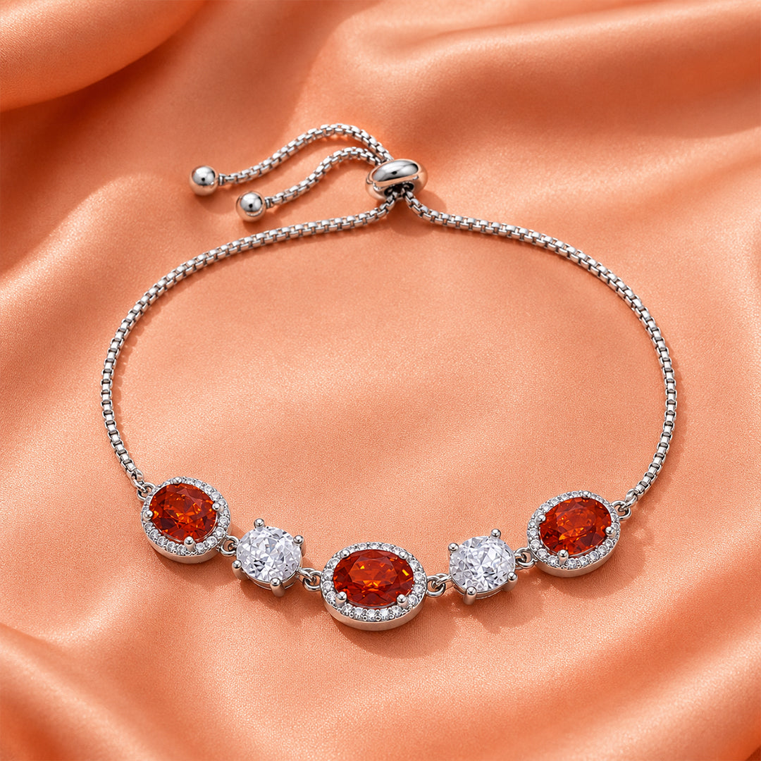 Crystal Crimson Adjustable Silver Bracelet