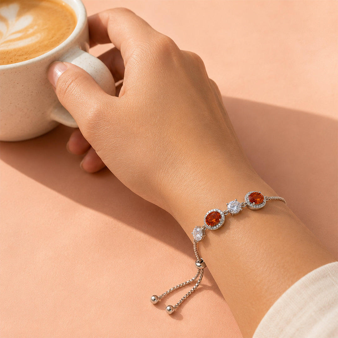 Crystal Crimson Adjustable Silver Bracelet