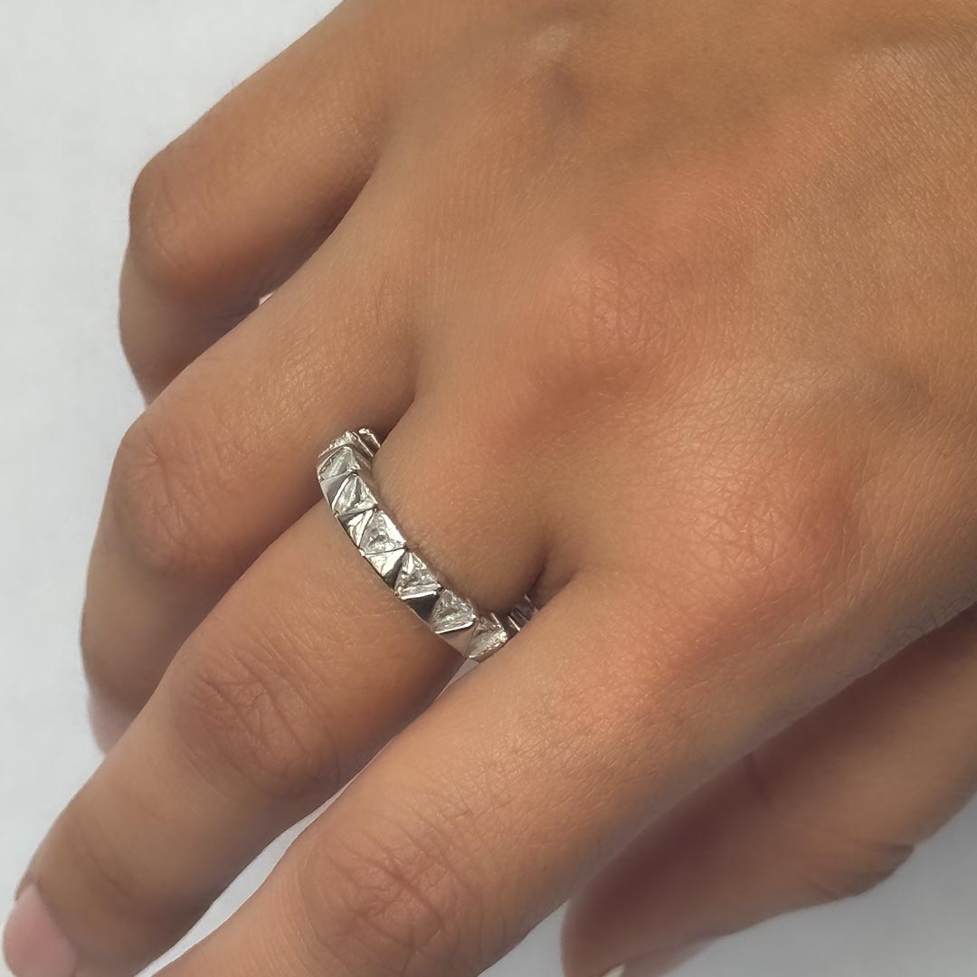 Crystal Glow – 925 Silver Clear Stone Eternity Band(Ring Size 6)