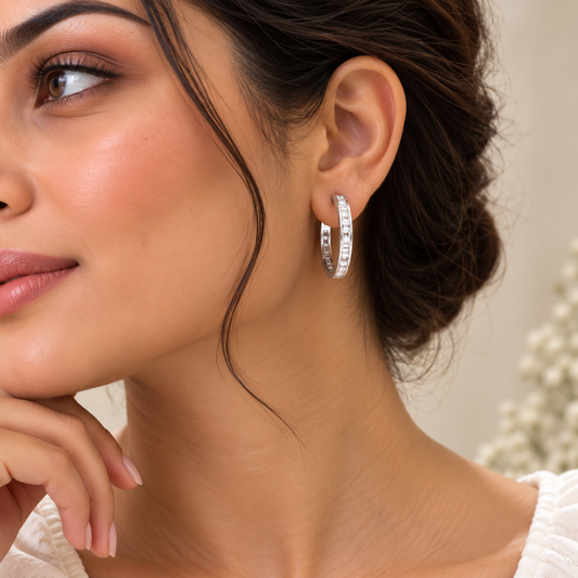 Crystal Silver Hoops Taravya