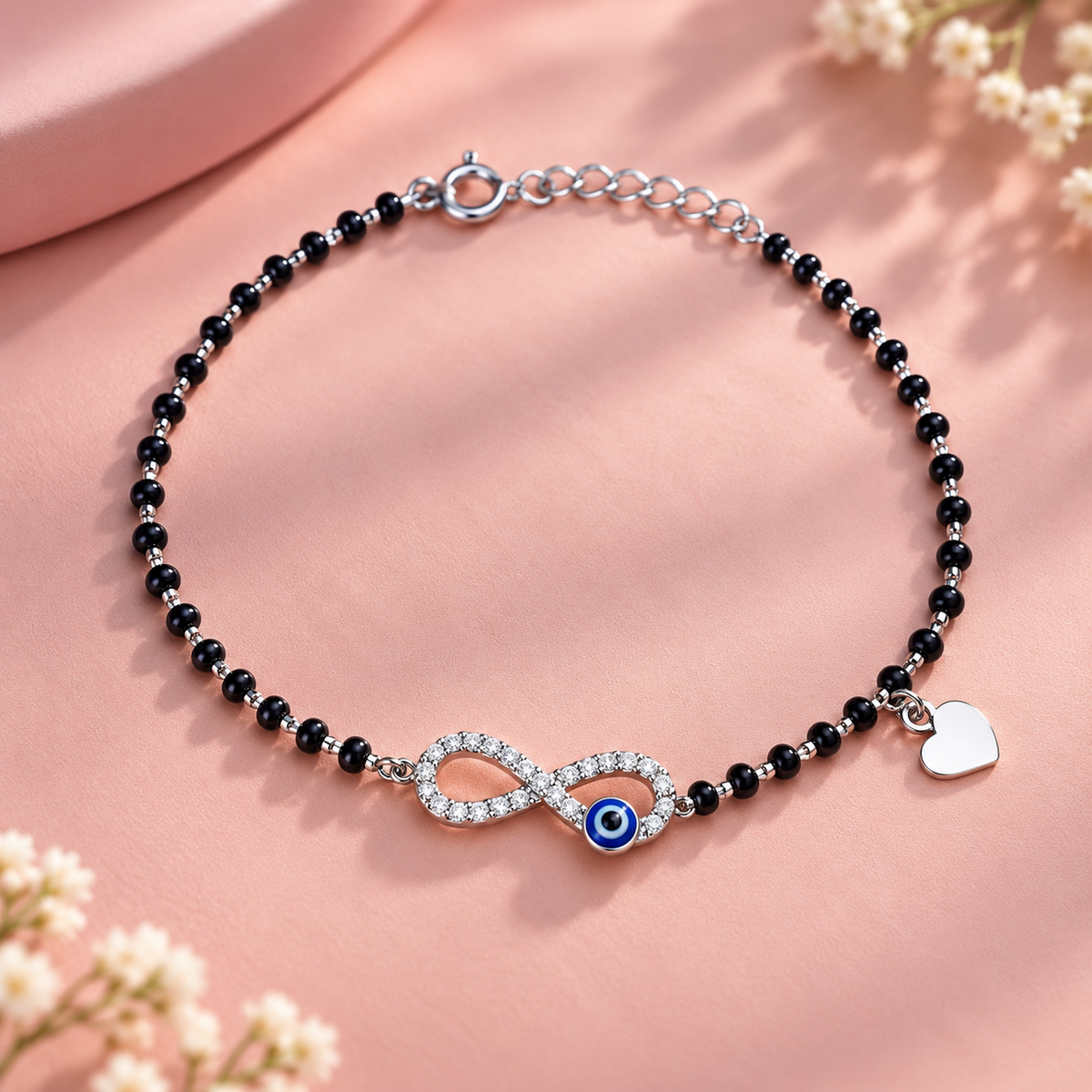Taravya Women’s Infinity Evil Eye Black Bead Bracelet