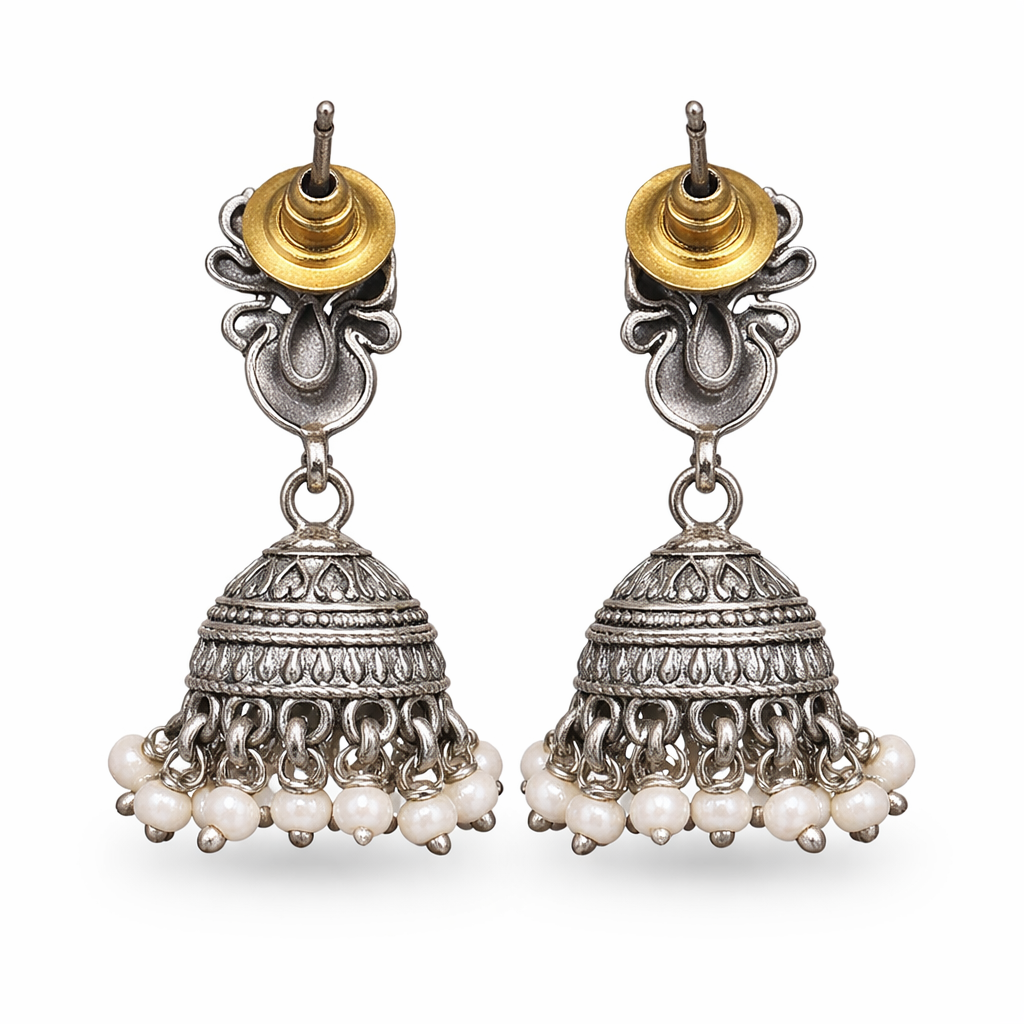 Mayura Dangle Jhumki – Oxidised Silver Earrings