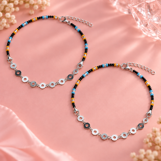 Taravya Boho Beaded Charm 925 Silver Anklet Taravya