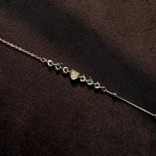 Leaf & Emerald Green Stone Silver Bracelet