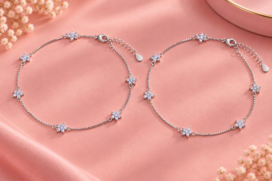 Floral Crystal 925 Sterling Silver Anklet Taravya
