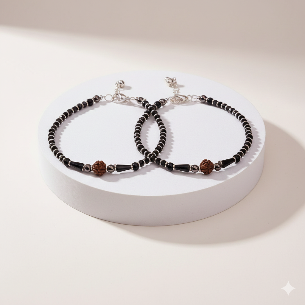 Rudraksha Nazariya Adjustable Bracelet for Kids | Pure 925 Silver