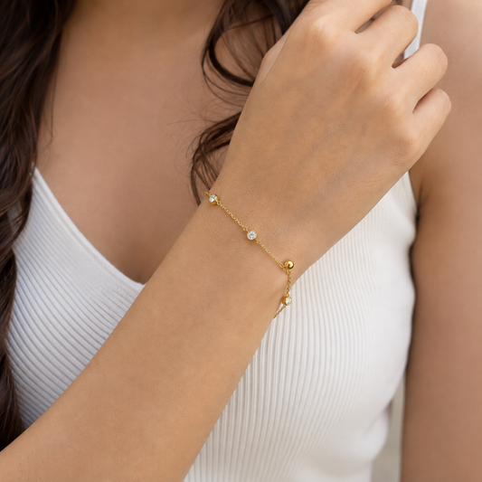 Baguette & Triple Stone Gold Bracelet
