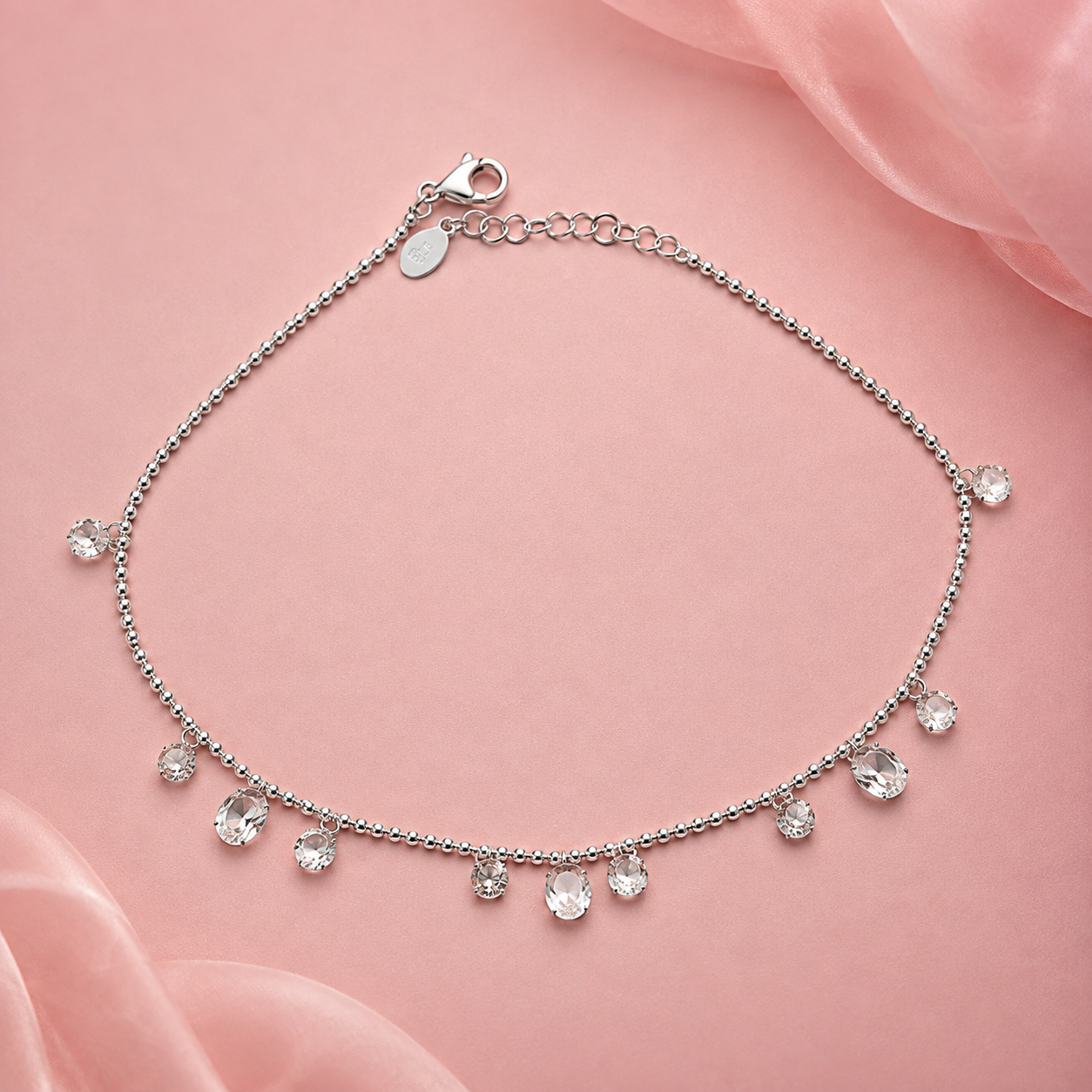 Silver Crystal Stone Anklet(Single)