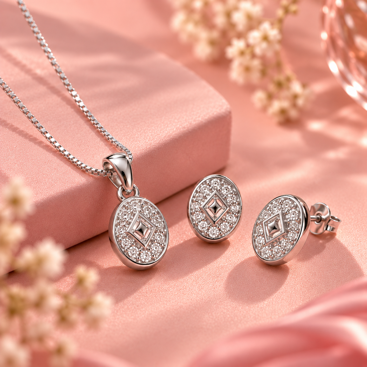 Royal Radiance Diamond-Finish Necklace & Earrings Set Taravya