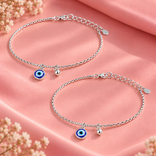 Evil Eye Harmony 925 Sterling Silver Anklet Taravya