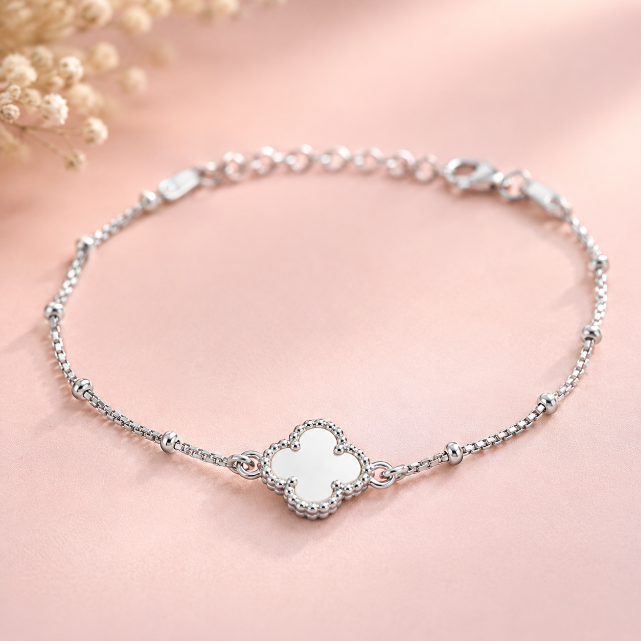925 Silver Mother-of-Pearl Clover Bracelet