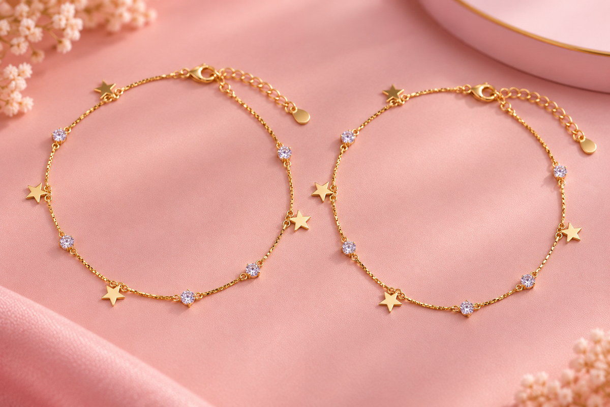 Celestial Star 925 Sterling Silver Anklet Pair Taravya