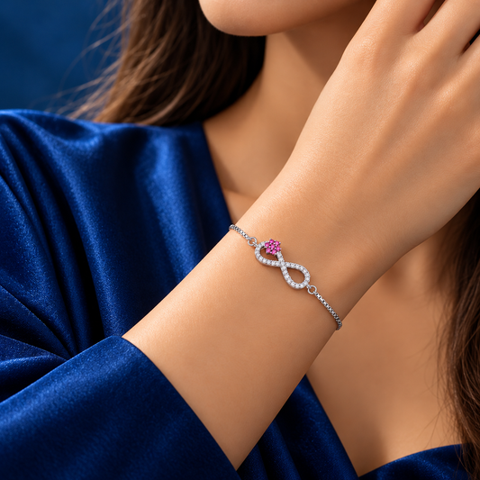 Taravya Women’s Infinity Pink Blossom Silver Bracelet