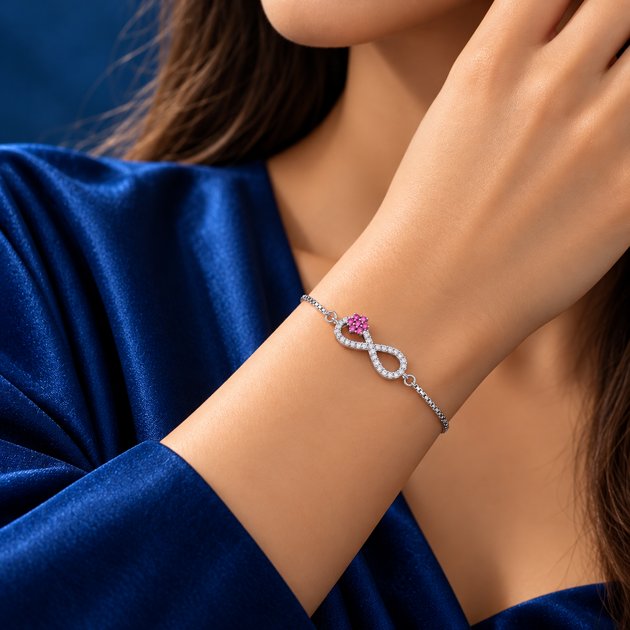 Taravya Women’s Infinity Pink Blossom Silver Bracelet
