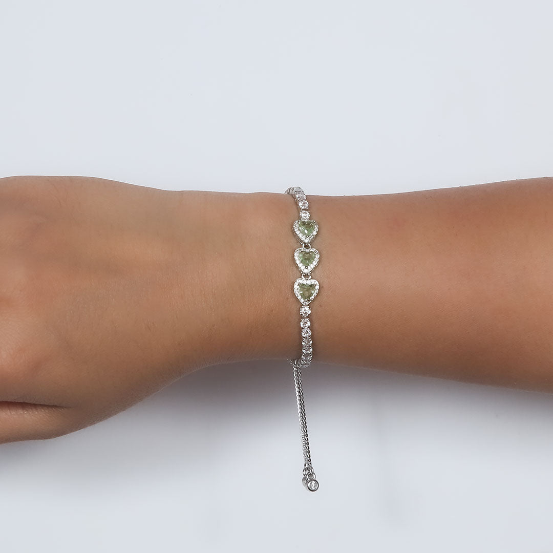Dazzling Heart Mint Green Adjustable Bracelet Pure 925 Silver
