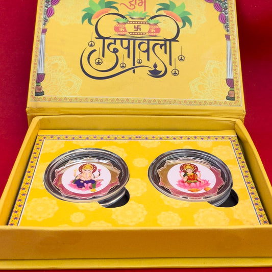 Lakshmi Ganesh Diwali Silver 999 Coin Box (2 Coins x 2g)