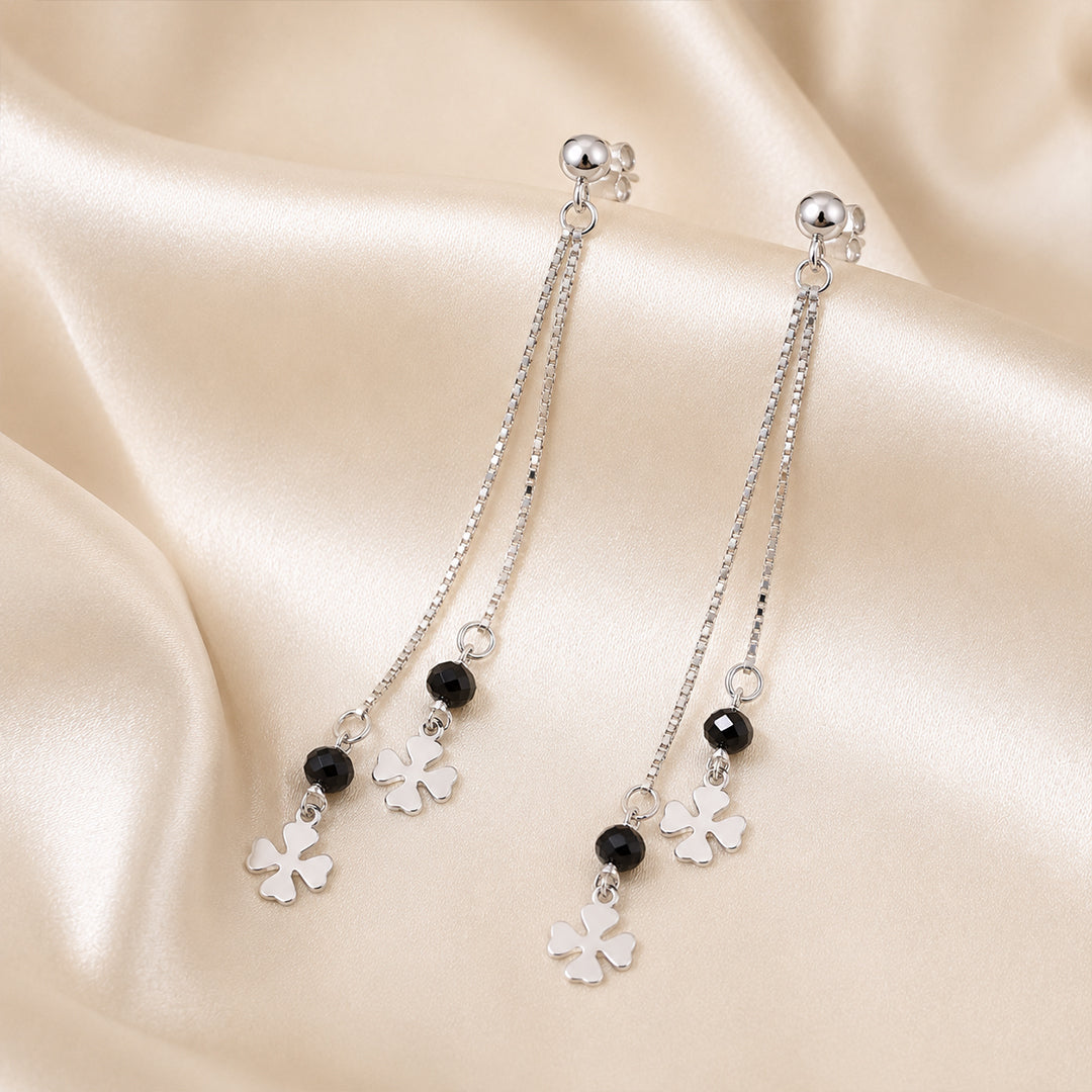 Silver Clover Tassel Earrings
