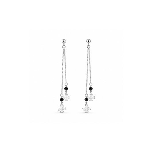 Silver Clover Tassel Earrings