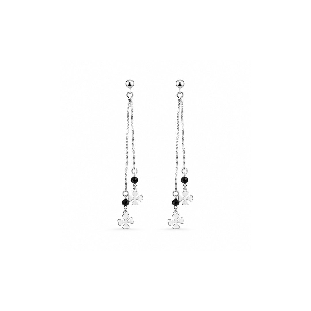 Silver Clover Tassel Earrings
