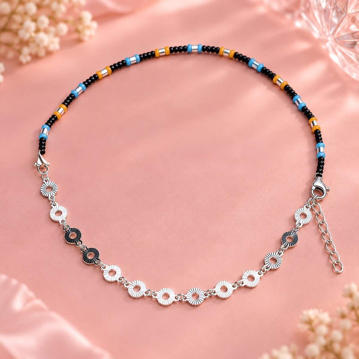 Taravya Boho Beaded Charm 925 Silver Anklet Taravya