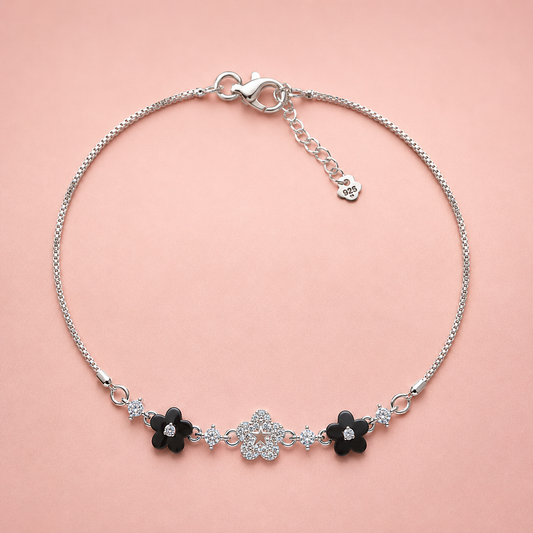 Midnight Bloom 925 Silver Anklet