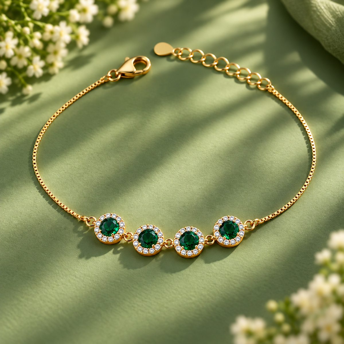 ✨ Emerald Halo Four-Stone Bracelet Taravya