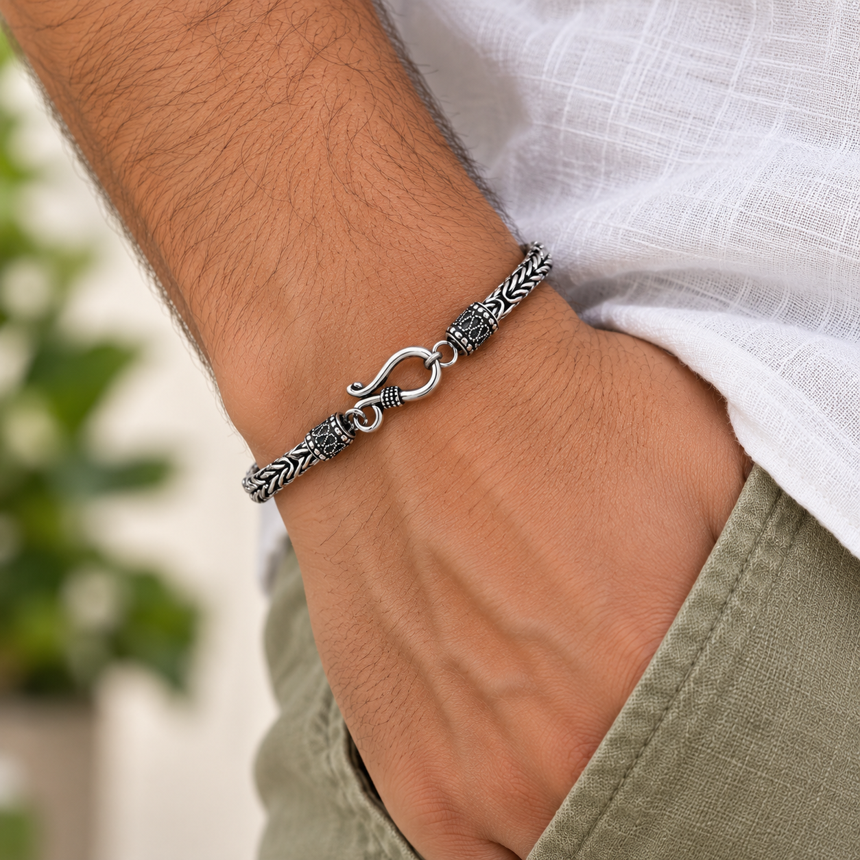 Taravya Men’s Premium Byzantine Silver Chain Bracelet