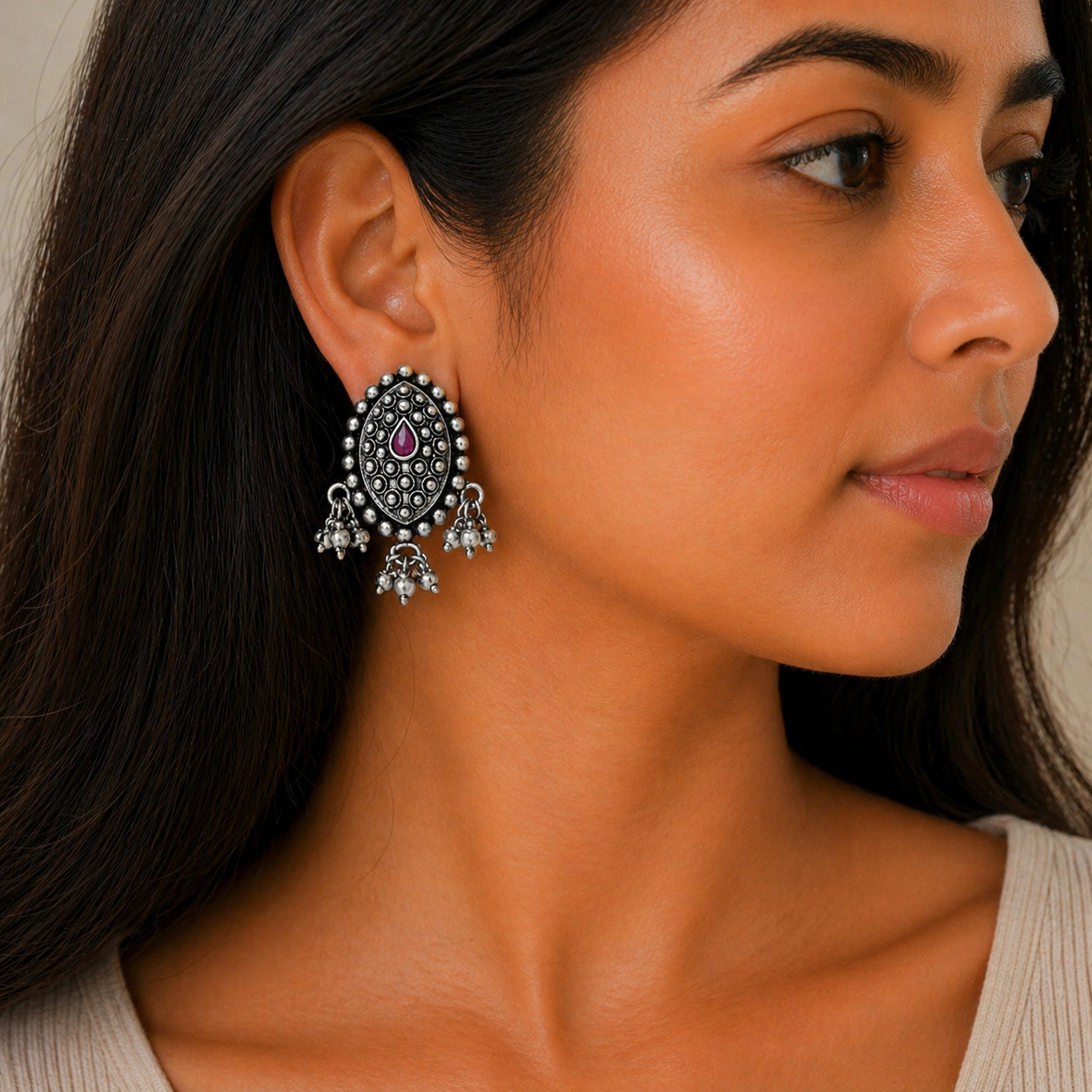 Rajwada Paisley Earrings Pure 925 Silver