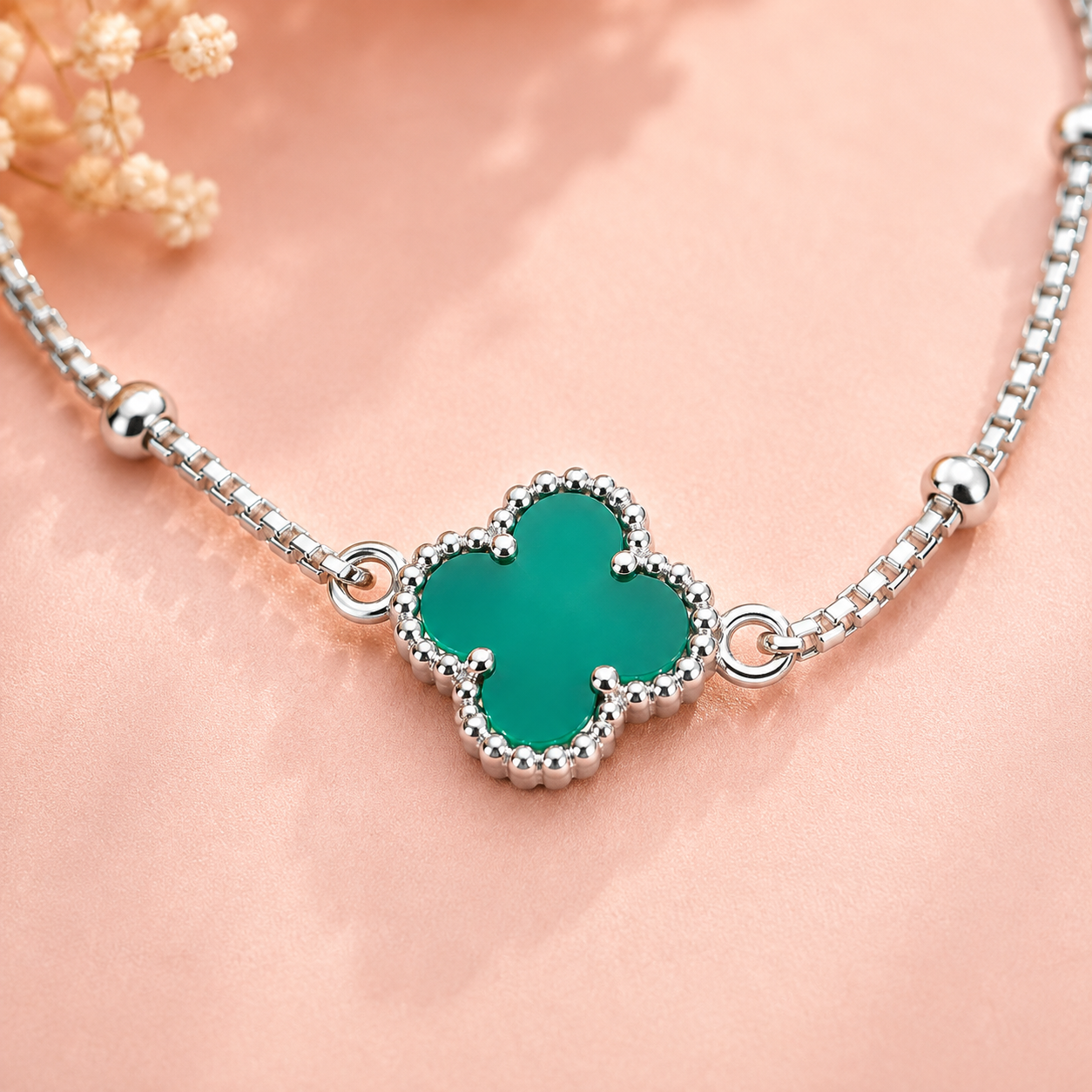 Green Clover 925 Silver Bracelet
