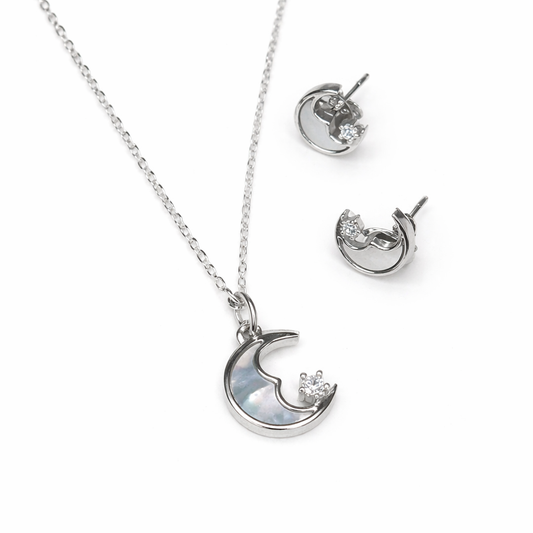 Celestial Moon Pendant Set Pure 925 Silver